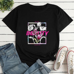 Fashion Rose Print Ladies Loose Casual T-Shirt