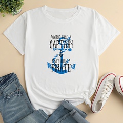 Letter Anchor Print Ladies Loose Casual T-Shirt