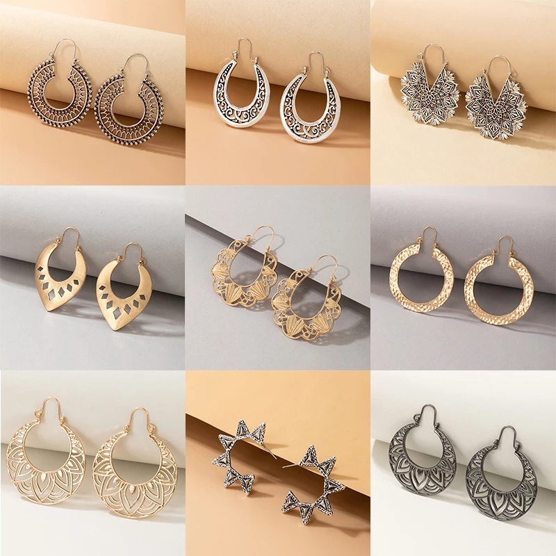 Vintage Hollow Geometric Wrought Earrings