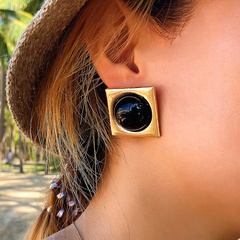 simple jewelry retro oil drop square black alloy stud earrings