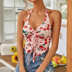 spring and summer simple cherry printing vest