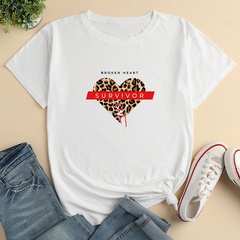 Leopard Heart Print Ladies Loose Casual T-Shirt