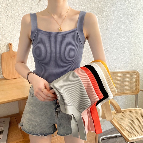 Summer clothes show thin knitted suspenders solid color vests's discount tags