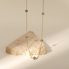 neue 18 Karat vergoldete Halskette aus türkisfarbenen Perlen aus Edelstahl