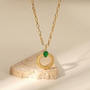 Collar de acero inoxidable de oro de 14 quilates con anillo torcido con incrustaciones de gata verde collar de cadena cruzadapicture6