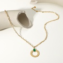 Collar de acero inoxidable de oro de 14 quilates con anillo torcido con incrustaciones de gata verde collar de cadena cruzadapicture7