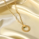 Collar de acero inoxidable de oro de 14 quilates con anillo torcido con incrustaciones de gata verde collar de cadena cruzadapicture8