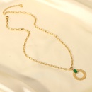 Collar de acero inoxidable de oro de 14 quilates con anillo torcido con incrustaciones de gata verde collar de cadena cruzadapicture9