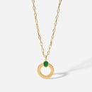 Collar de acero inoxidable de oro de 14 quilates con anillo torcido con incrustaciones de gata verde collar de cadena cruzadapicture10