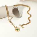 Nuevo collar de acero inoxidable con cadena cubana con hebilla OT de gata verde en forma de coraznpicture7