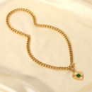 new heartshaped green agate OT buckle Cuban chain stainless steel necklacepicture8