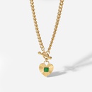 Nuevo collar de acero inoxidable con cadena cubana con hebilla OT de gata verde en forma de coraznpicture10