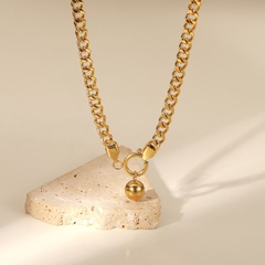 chaîne cubaine en or 14 carats rétro en acier inoxydable avec pendentif en forme de boule et boucle à ressort