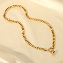 retro stainless steel 14K gold Cuban chain ball bead pendant spring buckle necklacepicture8