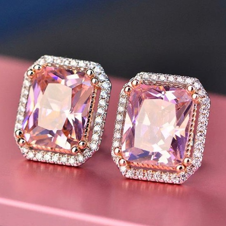 nuevos aretes retro de cobre chapado en platino con circonitas de diamantes rosas's discount tags