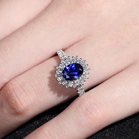 anillo de cobre nuevo de diamantes de circón azul ovalado de compromiso de moda's discount tags