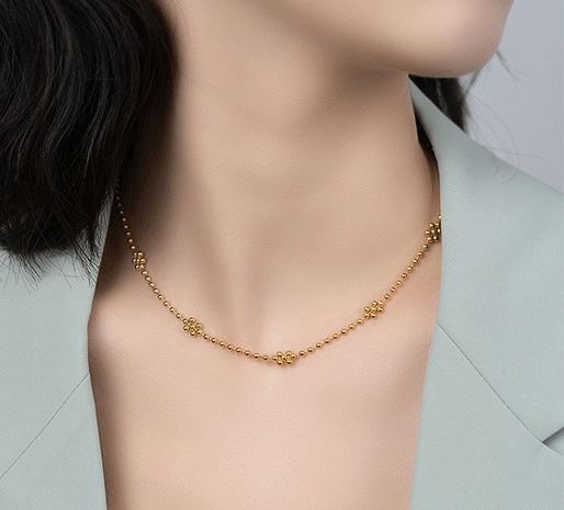 wave bead chain snowflake small gold bead titanium steel plated 18K gold clavicle chain  NHAB645785's discount tags