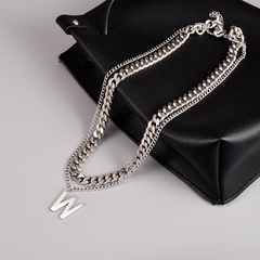 Simple W Letter Pendent Sweater Double Layer Titanium Steel Thick Necklace