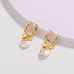 Boucles d'oreilles multicouches en forme de perle baroque enroulée d'or à la mode en gros