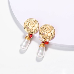 fashion Pegasus pattern natural coral stone baroque pearl drop earrings wholesale