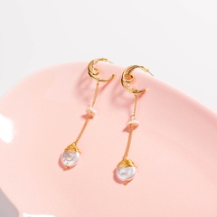 Fashion Moon Stud Earrings Long Tassel Baroque Pearl Earrings
