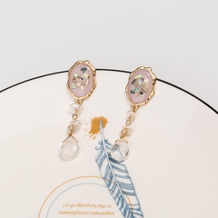 fashion irregular-shaped pink painting oil shell tassel drop earrings