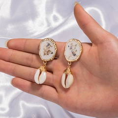 retro broken shell creative pure white natural shell drop earrings wholesale