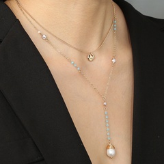 Ethno-Stil Strand Halskette weibliche blaue Kristall handgewickelte Perlenlegierung Halskette