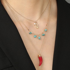 fashion turquoise letter Q necklace simple hand-wound red pepper necklace