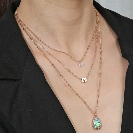 Korean color water drop abalone shell pendant multi-layer letter clavicle chain NHDB645869's discount tags