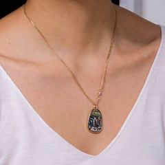 fashion natural color abalone shell geometric tag pendant alloy necklace