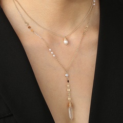 baroque fashion transparent natural stone long pendant double layer pearl necklace