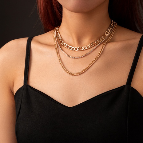 wholesale retro multi-layer metal diamond thick chain necklace's discount tags