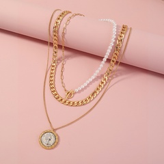 simple baroque pearl necklace OT buckle multi-layer alloy clavicle chain female