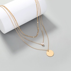 fashion women's multi-layer simple round card pendant copper zircon necklace