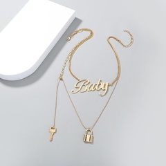 simple lock keys exaggerated letters multi-layered copper necklace accessories