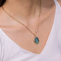 fashion irregular metal pendant natural color abalone shell necklace female