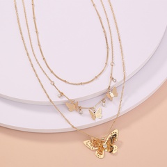 fashion multi-layer butterfly necklace hollow butterfly pendant alloy necklace