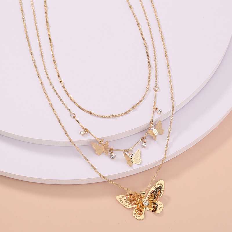 fashion multilayer butterfly necklace hollow butterfly pendant alloy necklace