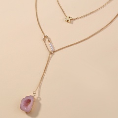 Korean letter K multi-layer fashion tassel pink imitation natural stone pendant necklace