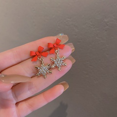 vintage red bow snowflake contrast color shaped alloy drop earrings wholesale