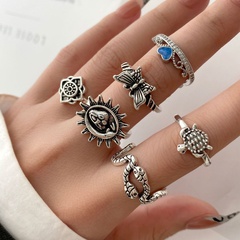 vintage turtle butterfly retro snake-shaped love sun ring 6 sets wholesale
