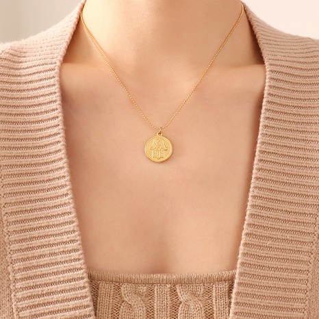 new retro titanium steel round card plam pendant plated 18K gold clavicle chain's discount tags