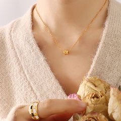 Korean glossy golden ball chain geometric titanium steel plated 18k gold necklace