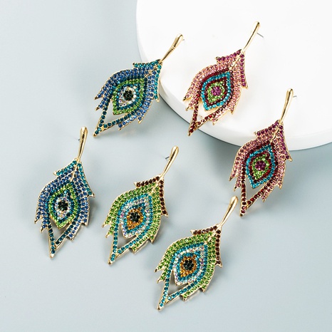 fashion color alloy rhinestone leaf eye trendy stud earrings wholesale NHLN646023's discount tags