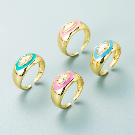fashion copper gold-plated color drip oil micro-set zircon devil's eye open ring's discount tags