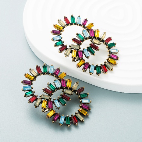 vintage geometric round rhinestone colored trend stud earrings wholesale NHLN646034's discount tags