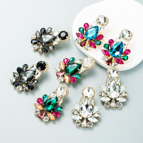 creative exaggerated mixed color glass rhinestone retro stud earrings wholesale NHLN646046's discount tags