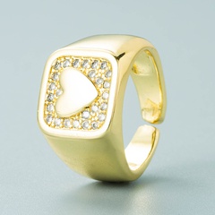 Fashion copper real gold micro-encrusted zircon geometric heart shaped ring