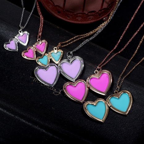 Colorful Painting Oil Color Heart Photo Box Floating Locket Pendant Necklace's discount tags